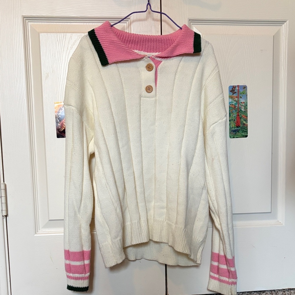 Pink and Cream Women's Sweater